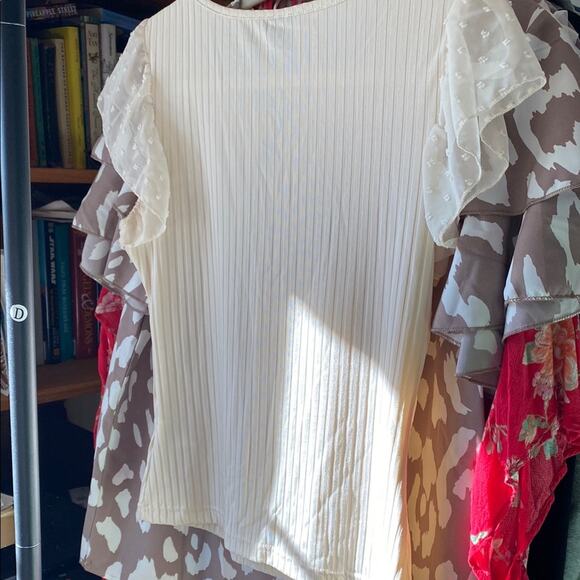 Shein Ribbed Cream Shirt with Sheer Sleeves - Picture 4 of 5